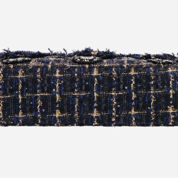 KURT GEIGER NAVY & BLACK EMBELLISHED with Gold Accent Tweed Handbag - Gold Chain - Picture 16 of 16